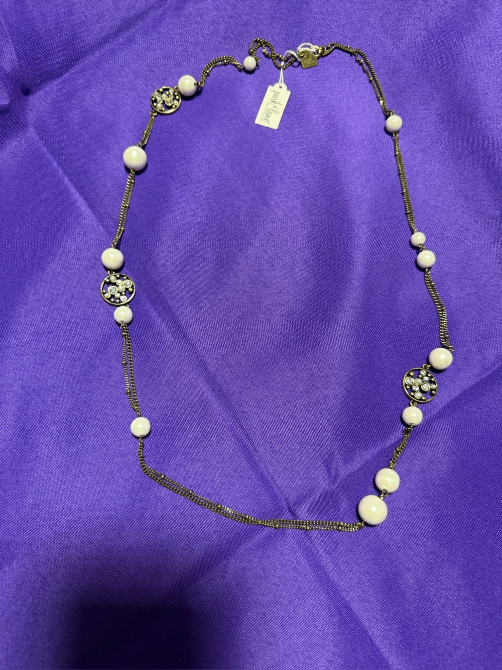 Park Lane Long White Beaded & Crystal Necklace New